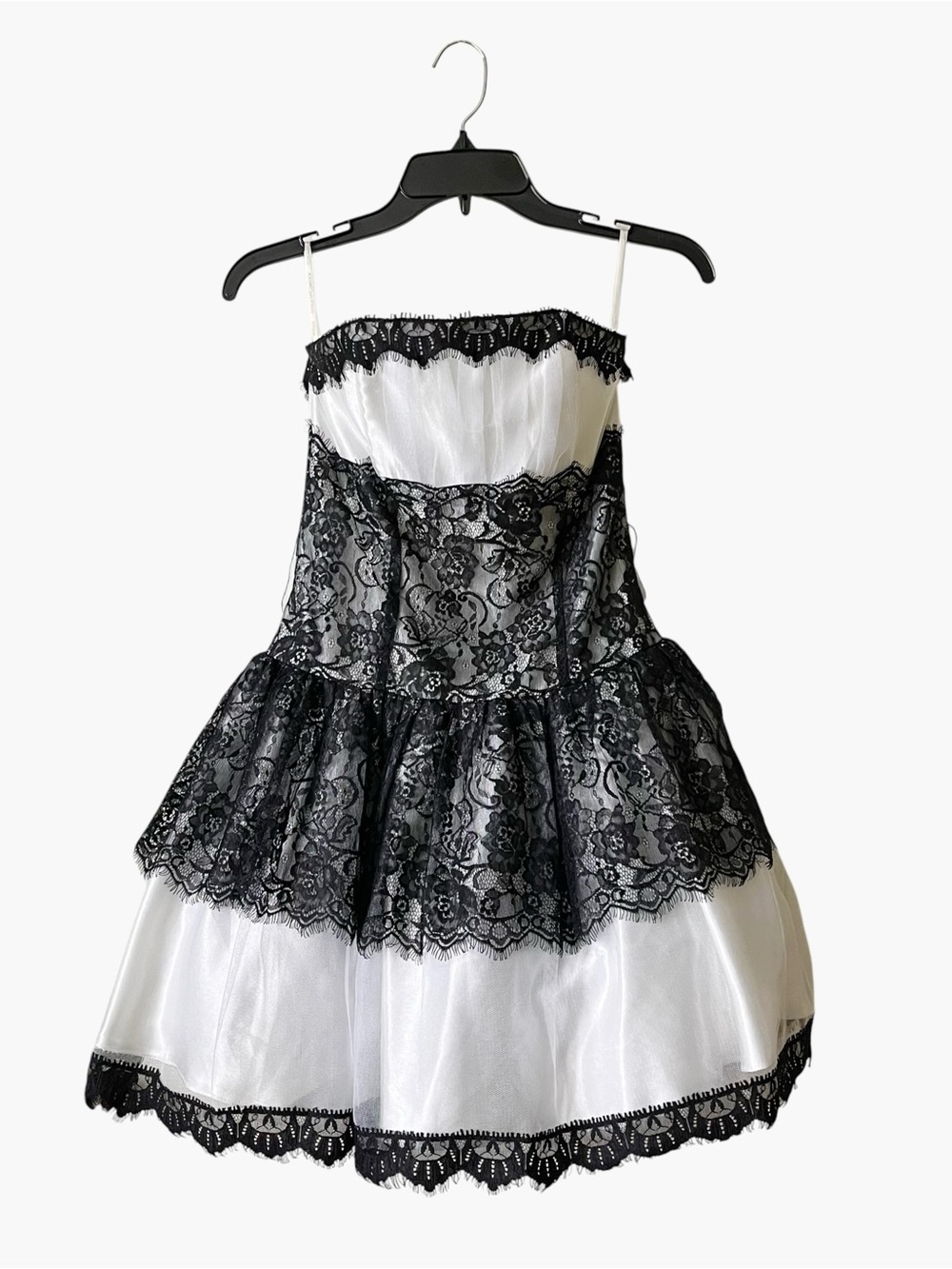 Jessica McClintock Dress Womens Size 6 Black White Prom Short Lace Strapless Y2K
